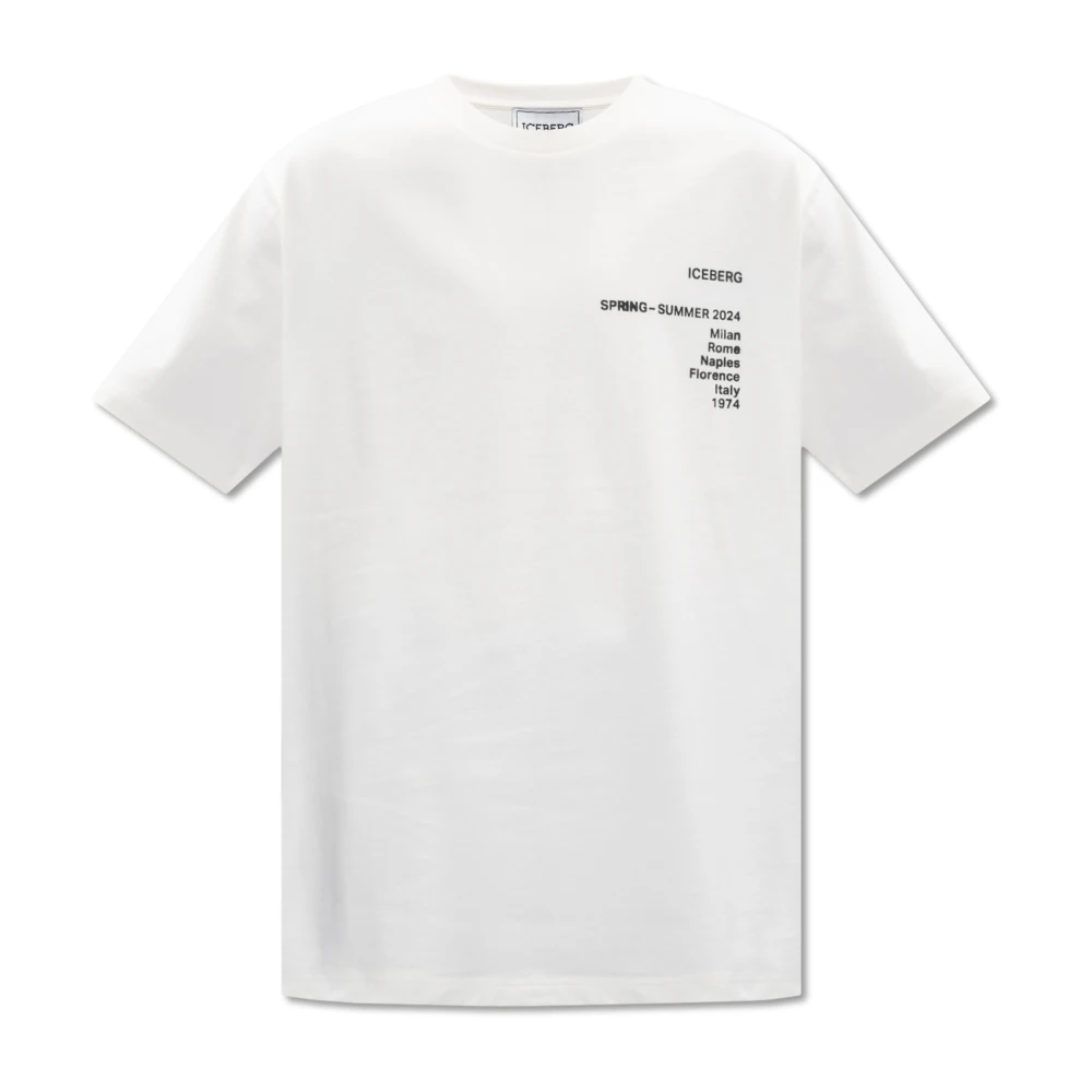 Iceberg Logo Print Katoenen T-shirt White Heren