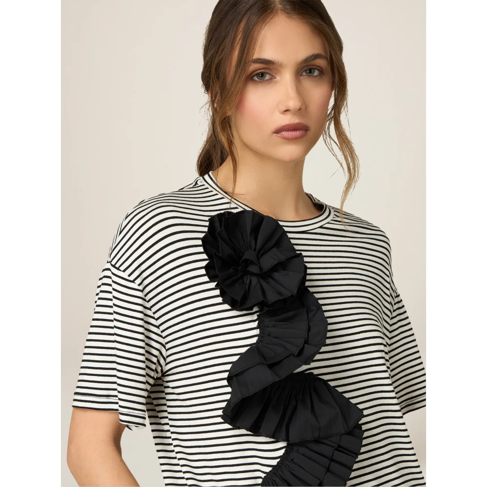 Oltre Gestreept T-shirt met Ruches Multicolor Dames