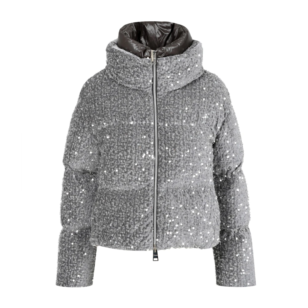 Herno Paillet Velours Pufferjas Licht Grijs Gray Dames