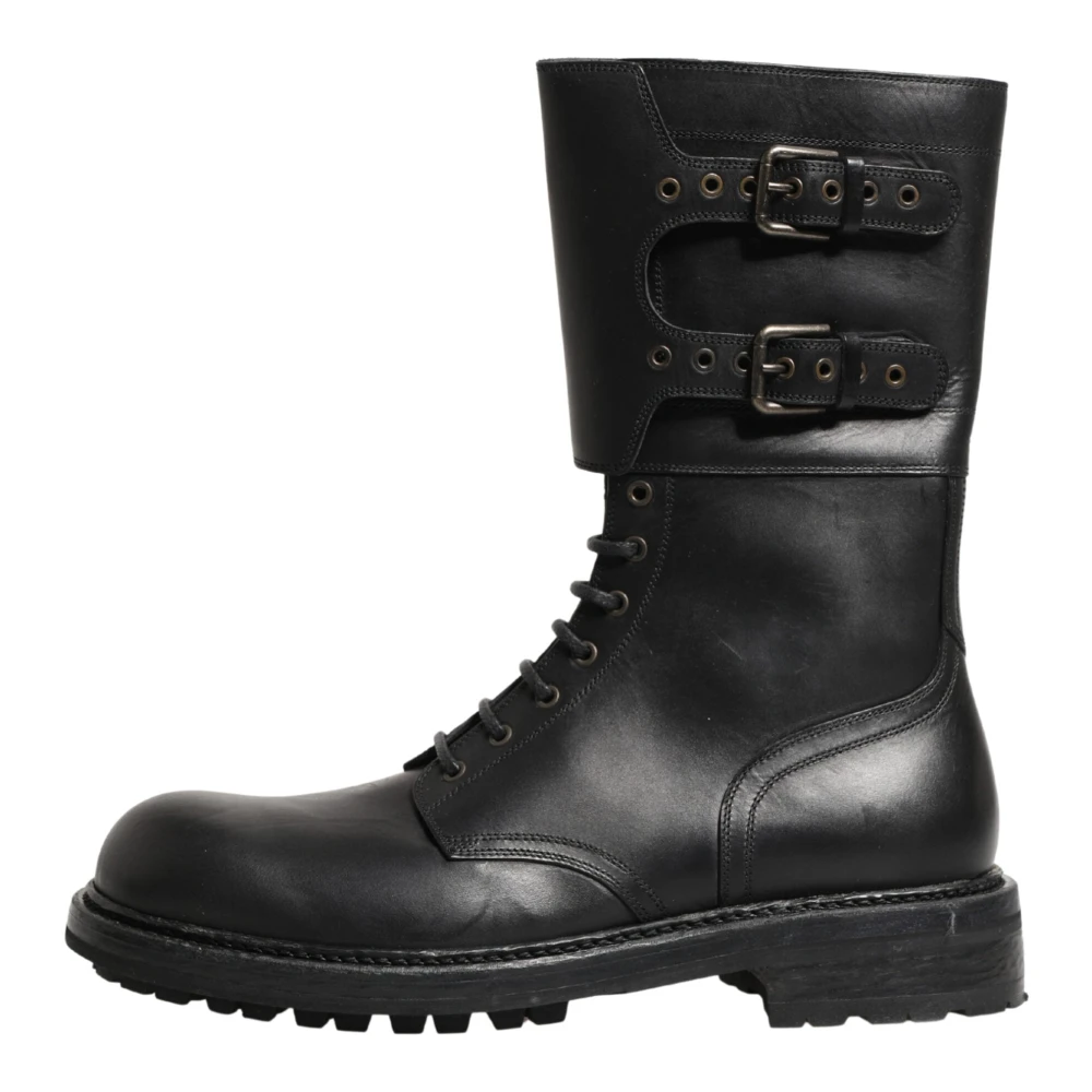 Dolce & Gabbana Men's Black Lace-Up Boots, 10 Uk, Combat Boots