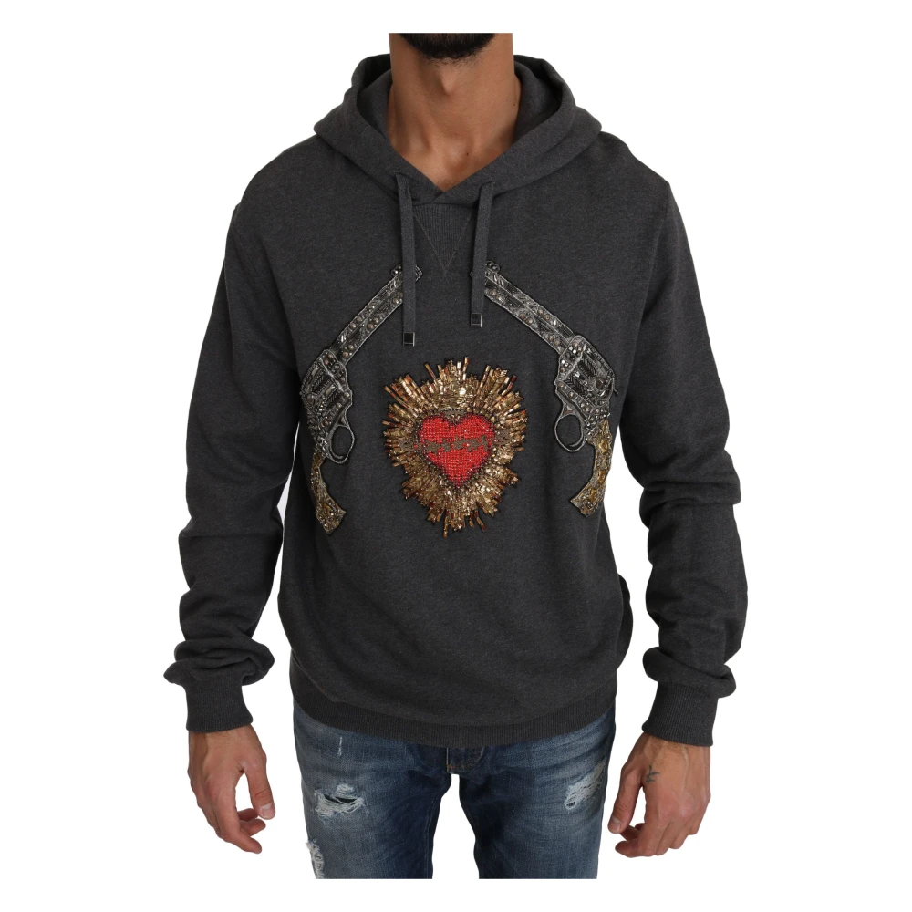 Dolce & Gabbana Men's Gray Crystal Heart Gun Pullover Jumper - Hoodies - 2XL - Sweatshirts & Hoodies