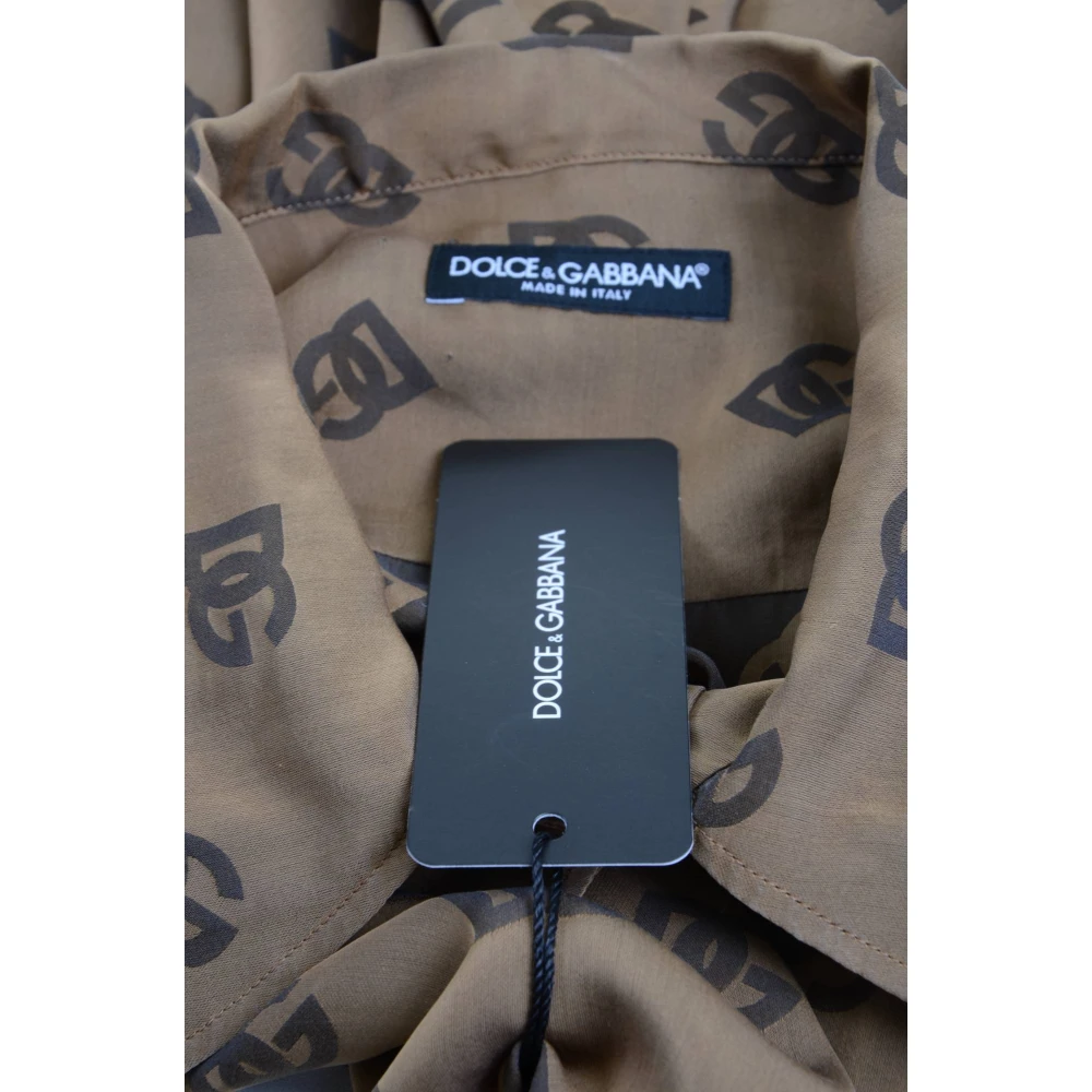 Dolce & Gabbana Heren Logoprint Korte Mouw Overhemd Brown Heren