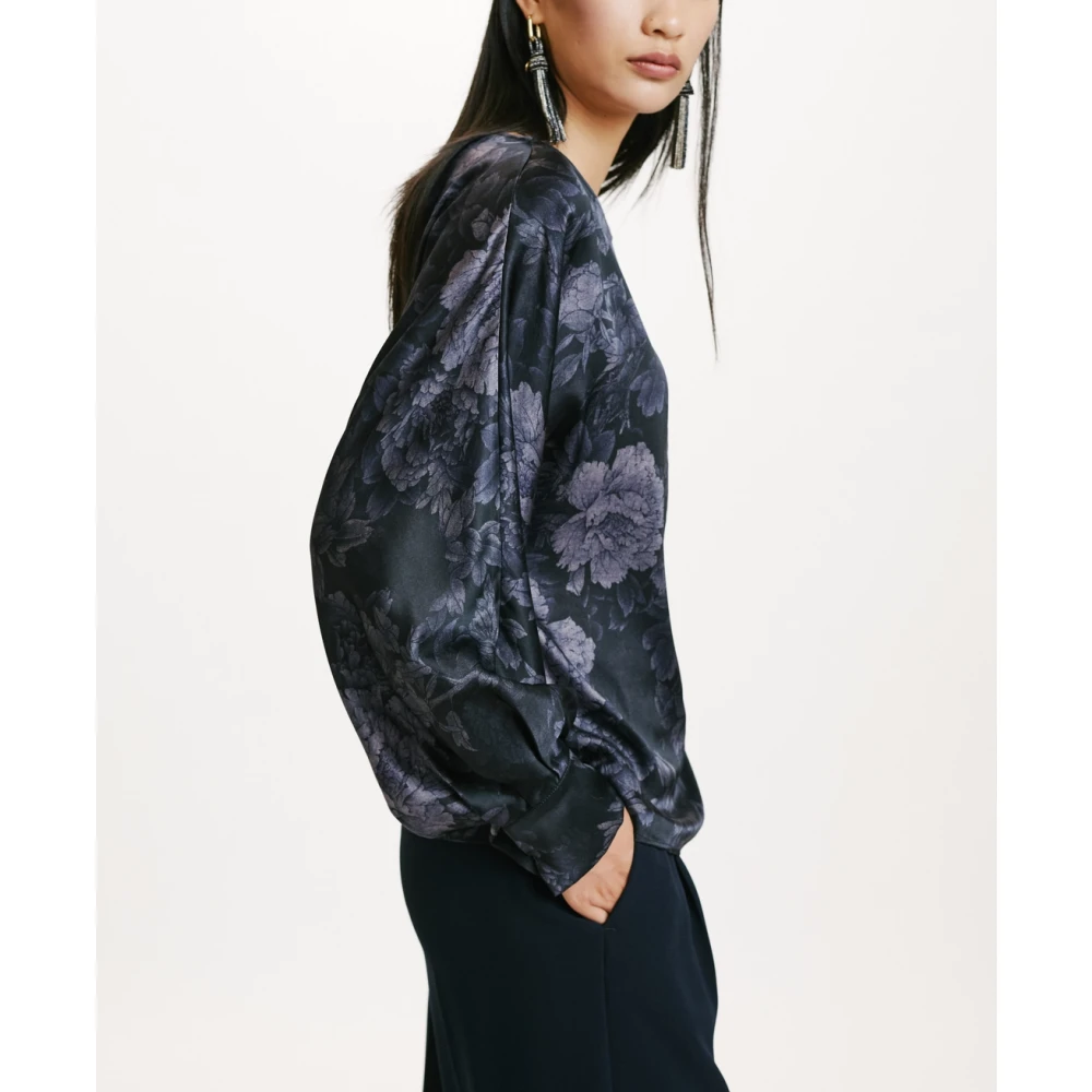Momoni Gedrukte zijden satijnen stretchblouse Blue Dames