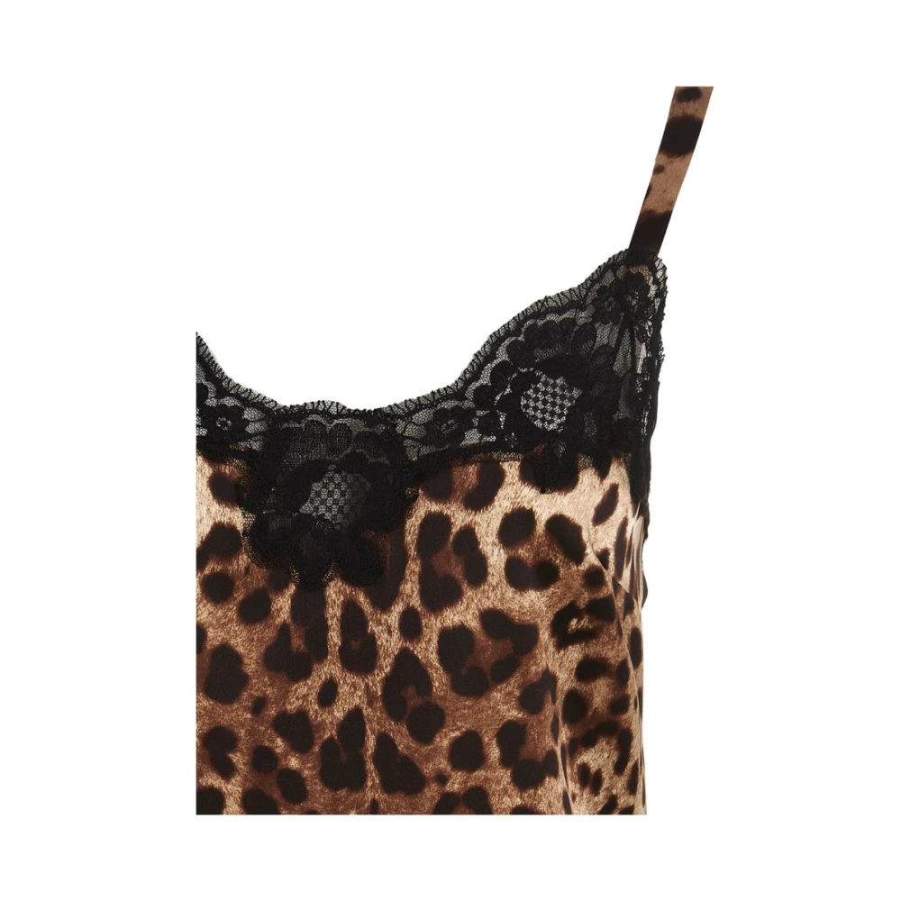 Dolce & Gabbana Luipaardprint Zijden Top Brown Dames