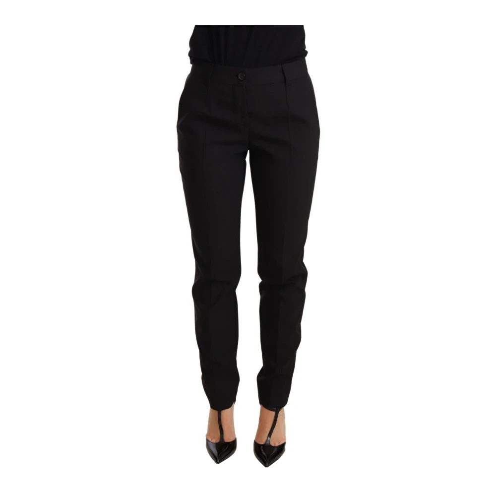 Dolce & Gabbana Women's Black Slim-Fit Trousers, 2XS, Tapered Trouser Virgin Wool Trousers