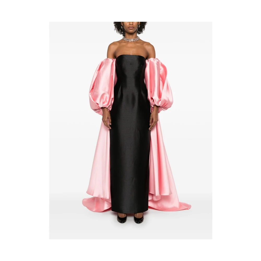 Solace London Zwart Roze Satijnen Cape Jurk Multicolor Dames