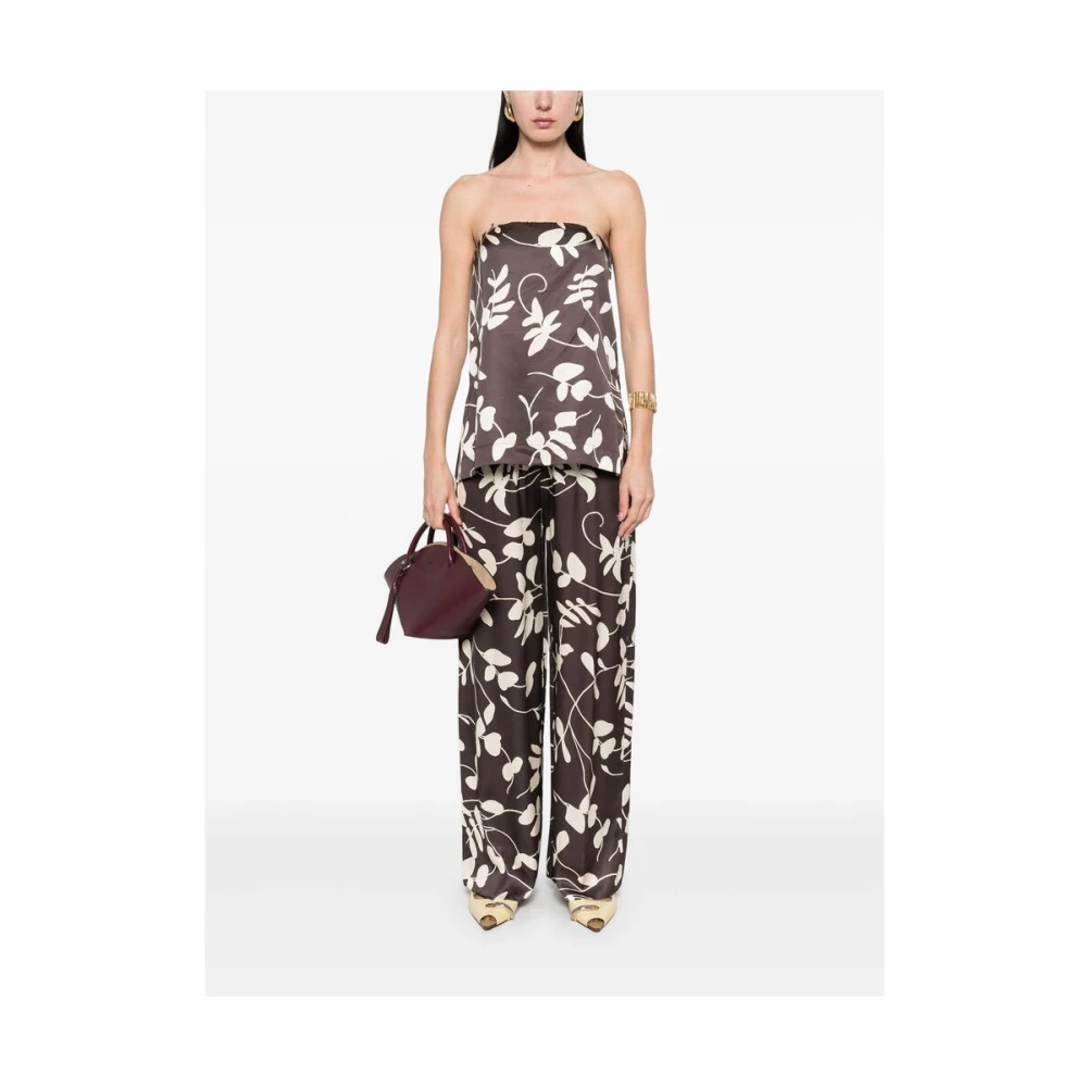 Faithfull the Brand Koffiebruine Bloemenprint Elastische Tailleband Brown Dames