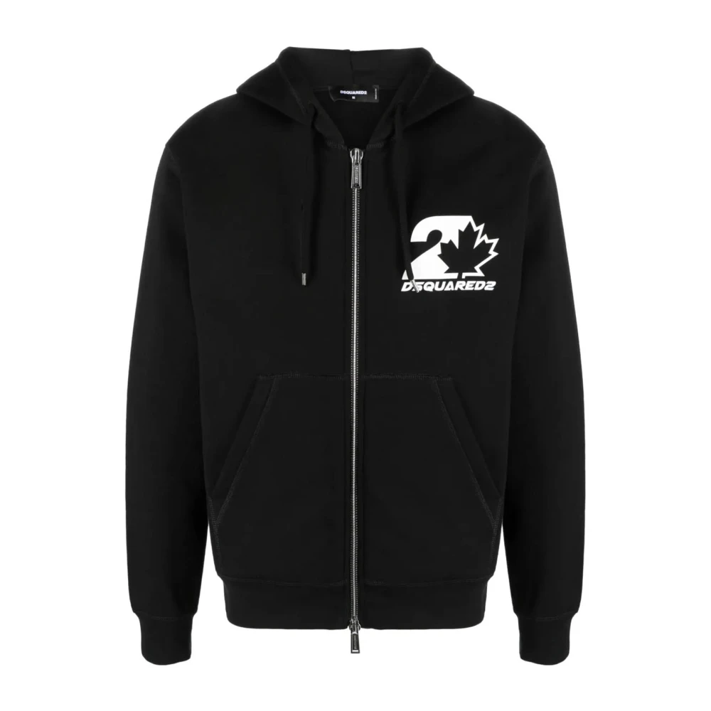 Dsquared2 Men's Black Zip-Throughs, L, Italian Made Sweatshirts