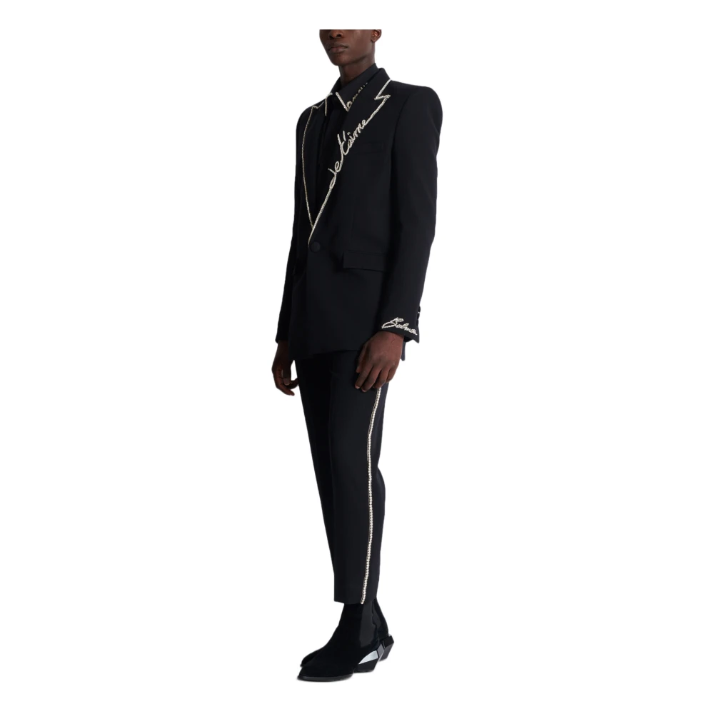 Balmain 1-button jas met geborduurde "Love Letter" kraag Black Heren