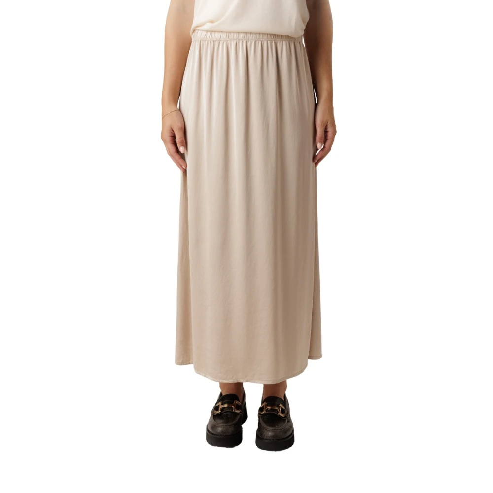 No man's land Woestijn Satijnen Midi Rok met Zijsplitten Beige Dames