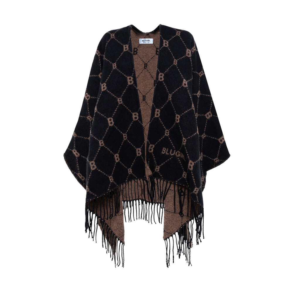 Max Sport Black Gray buy Metallic Diamond Knit Asymmetric Fringe Poncho Cape Jacket