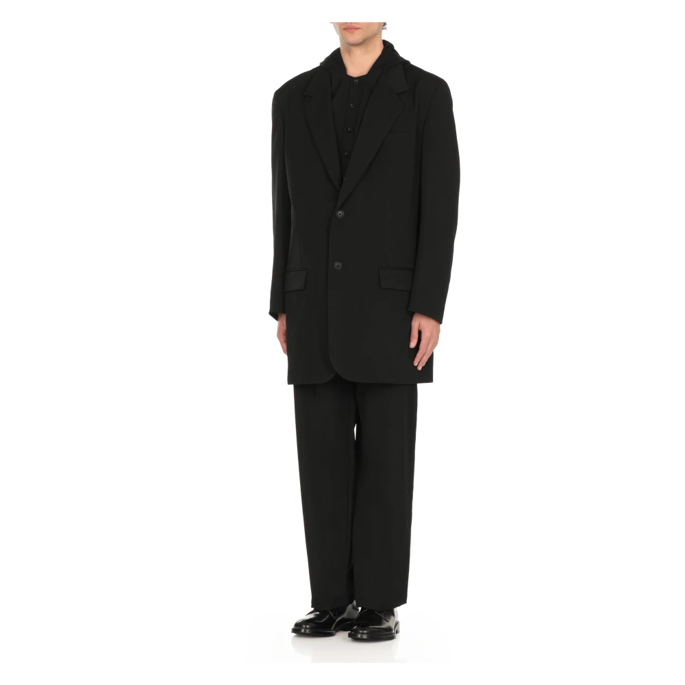 Yohji Yamamoto Zwarte wollen jas met capuchon Black Heren