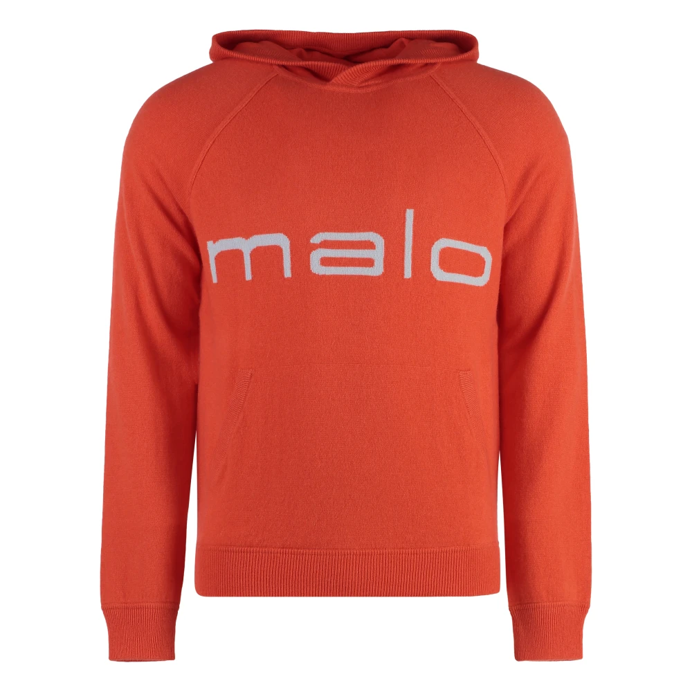 Malo Cashmere Gebreide Hoodie met Logo Intarsia Orange Heren
