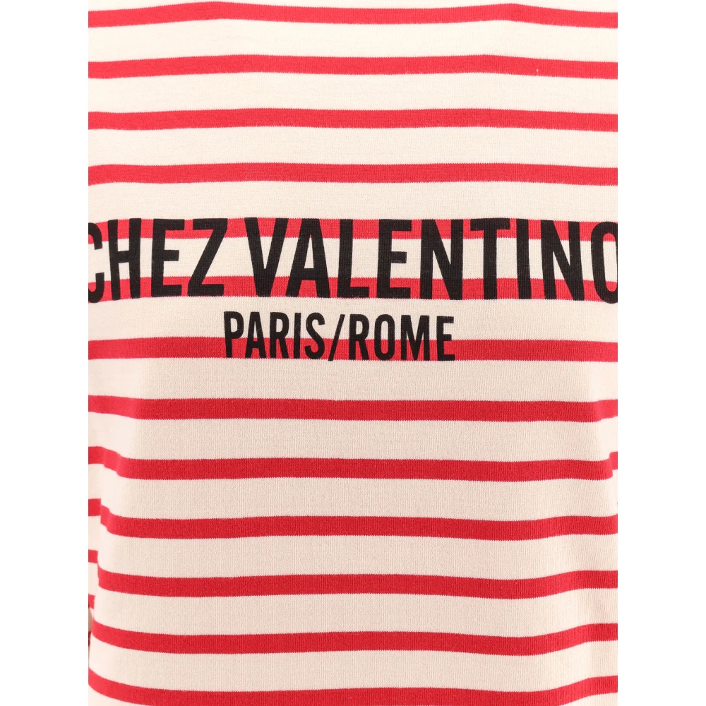 Valentino Gestreept katoenen T-shirt met print Red Dames
