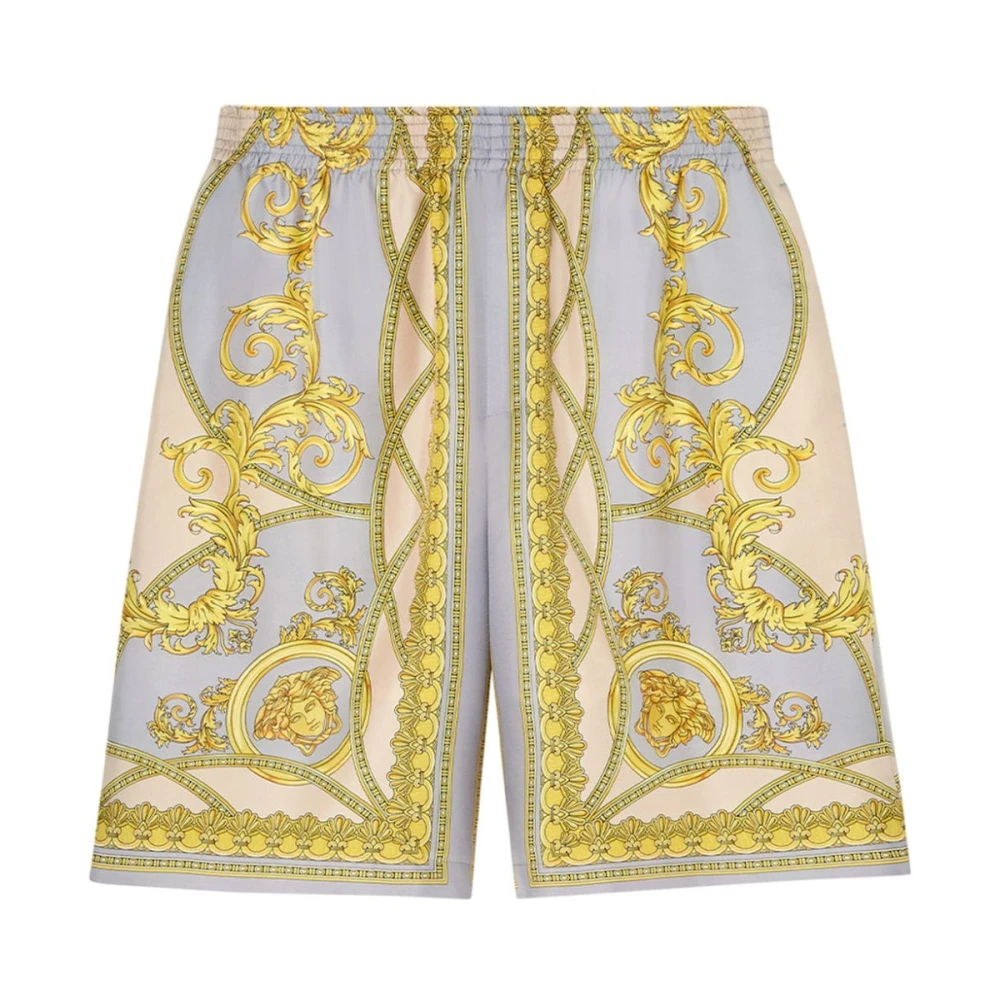 Versace Luxe Zijden Bedrukte Herenshorts Yellow Heren