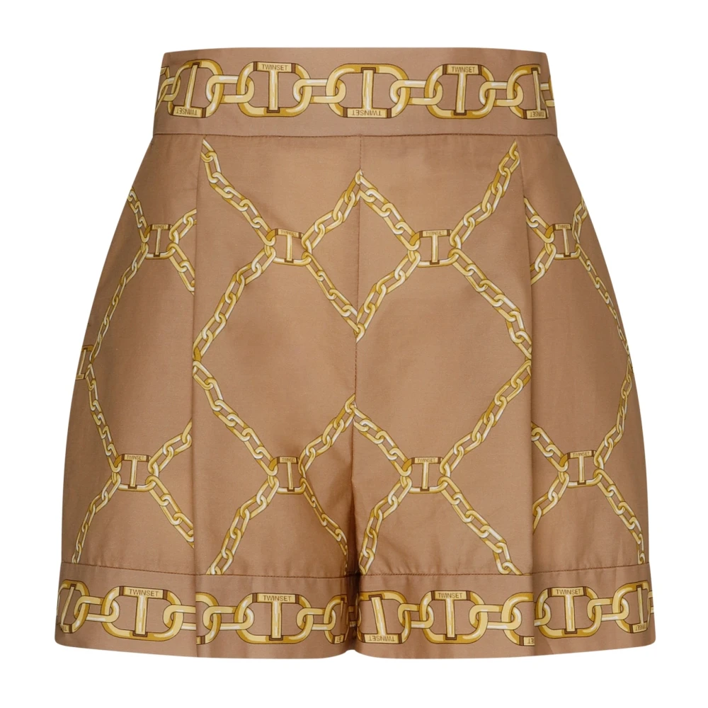 Twinset Bruine Logo Shorts Hoge Taille Brown Dames