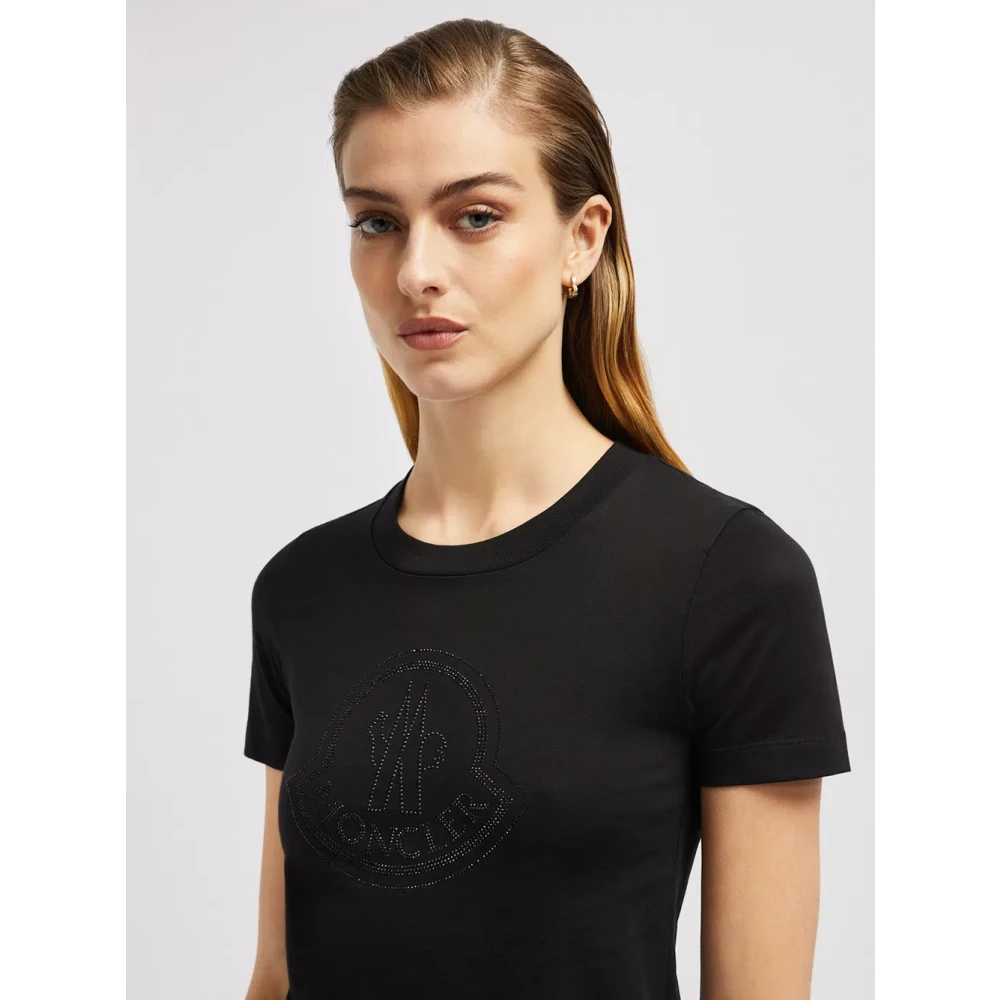 Moncler Zwart T-shirt met kristallogo Black Dames