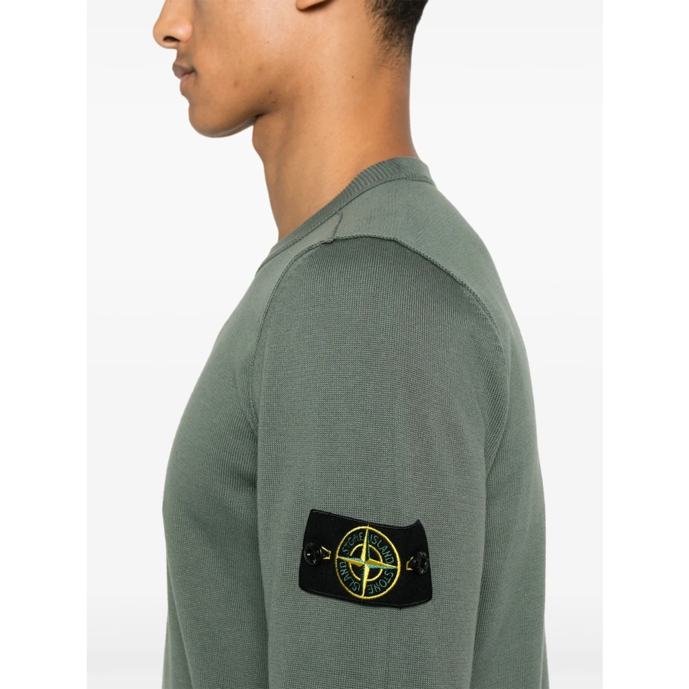Stone Island Groene Ribtrui met Badge Green Heren