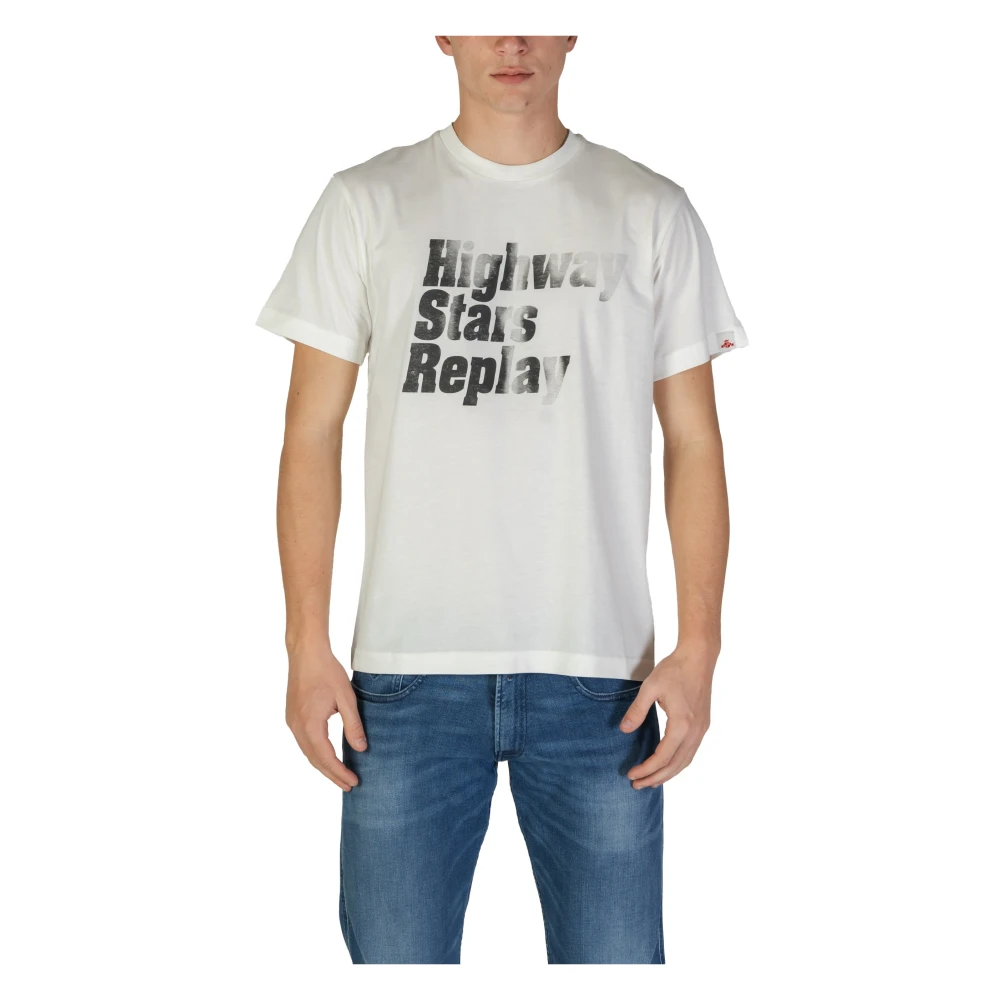 Replay Men's White T-Shirts, Xl, Cotton Tee Short Sleeve