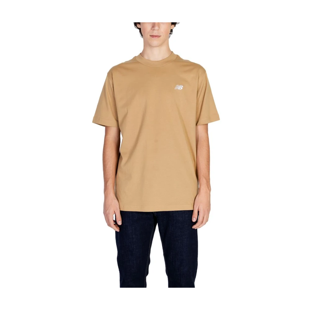 New Balance Beige Katoenen Heren T-shirt Lente Zomer Collectie Beige Heren