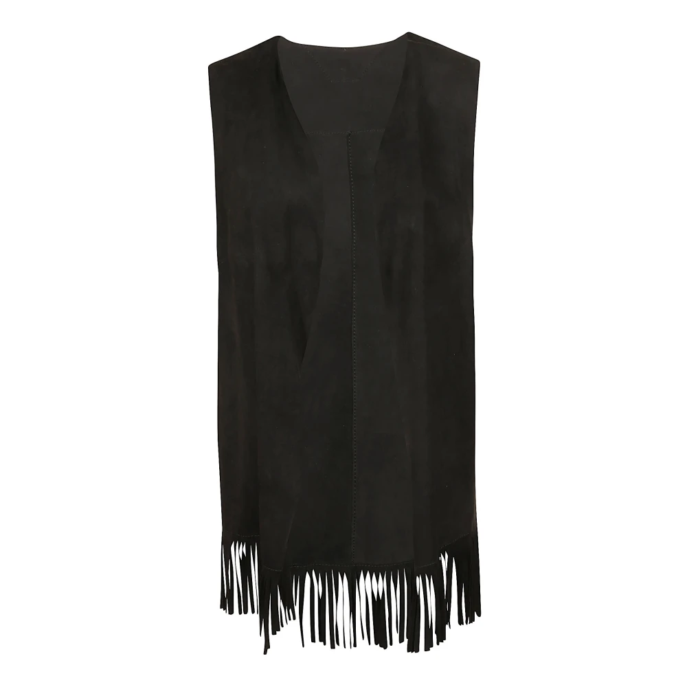 Salvatore Santoro Zwart Leren Gilet met Franjes Gemaakt in Italië Black Dames