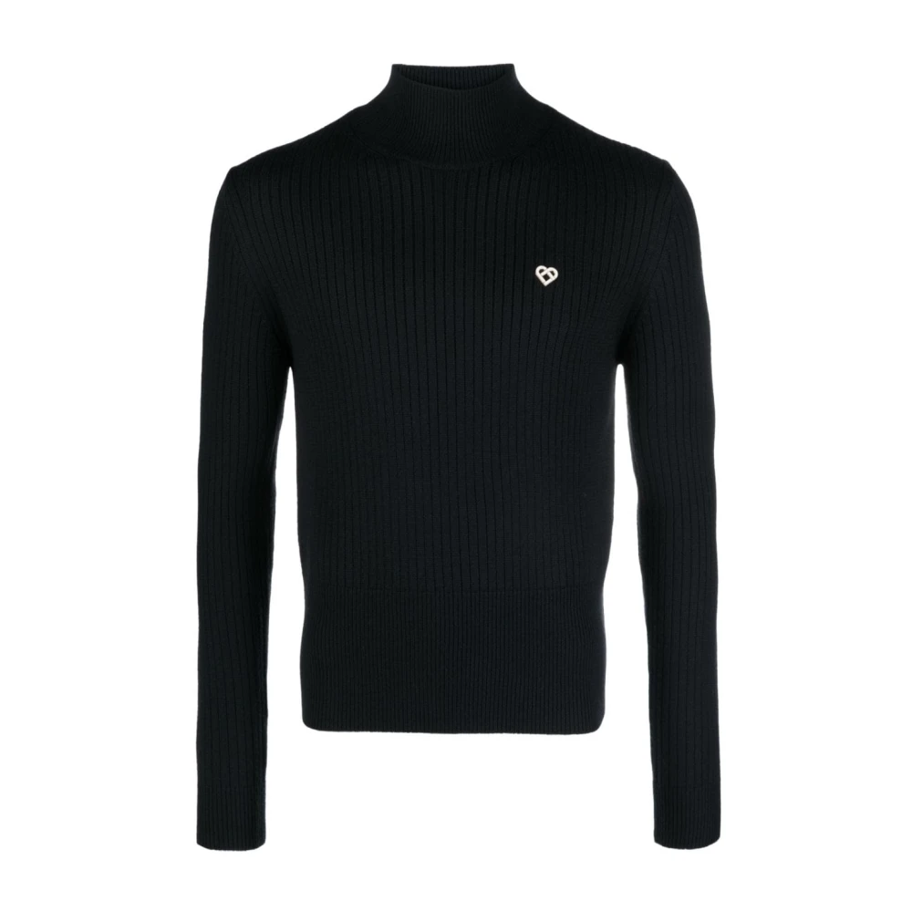 Casablanca Zwarte Ribgebreide Coltrui met Hoge Kraag Black Dames