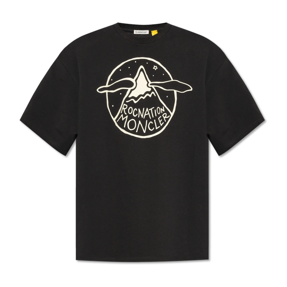 Moncler Zwarte Logo Print T-shirts en Polos Black Heren