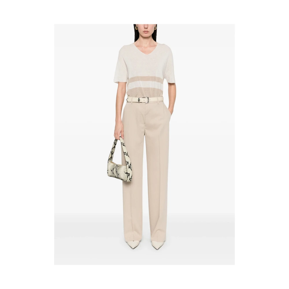 Antonelli Firenze Beige V-hals Korte Mouw Sweater Beige Dames