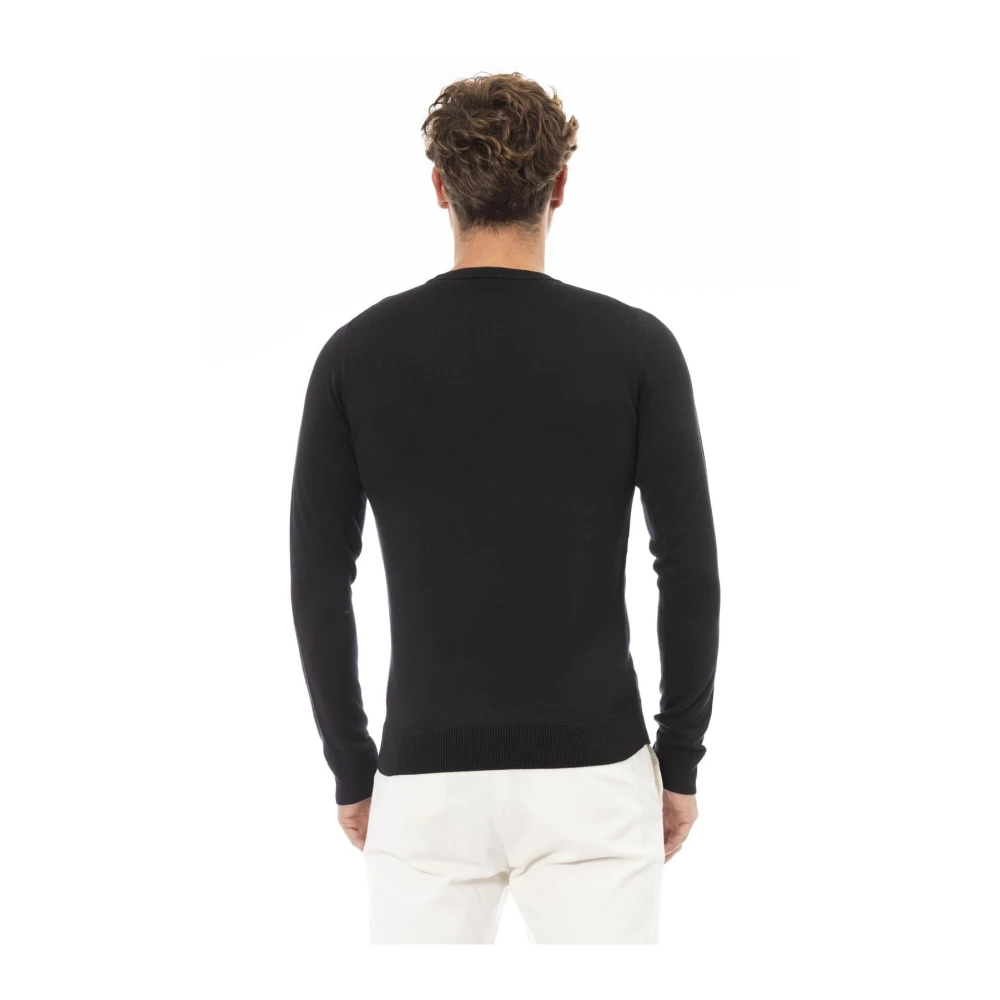 Baldinini Logo Wool-Modal Crew Neck Sweater Black Heren