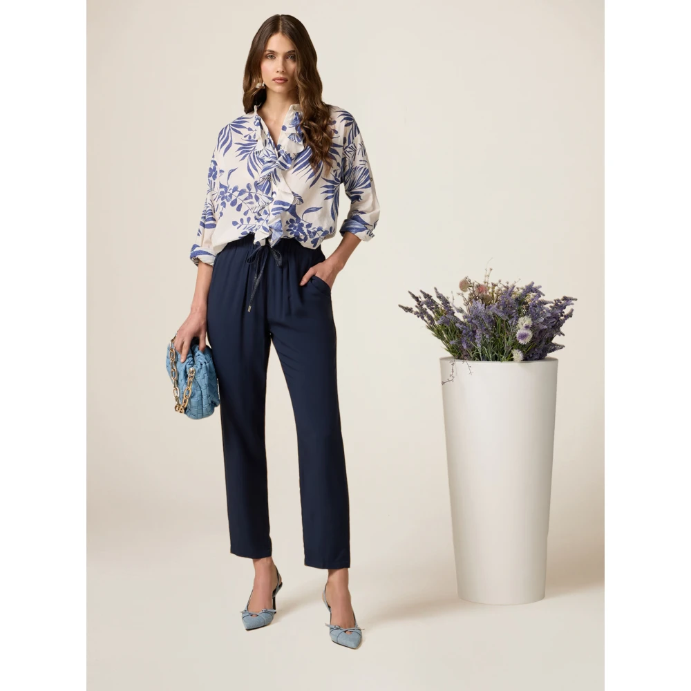 Oltre Viscose Joggers Green Story Elastische Taille Blue Dames