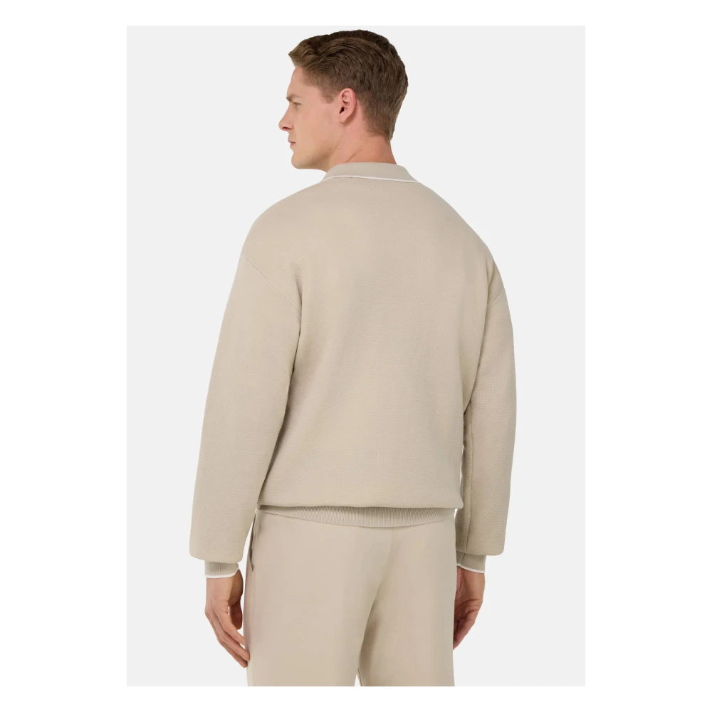 Boggi Milano Open Neck Gebreide Polo Shirt Beige Heren