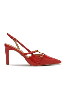 Lackade röda slingback pumps
