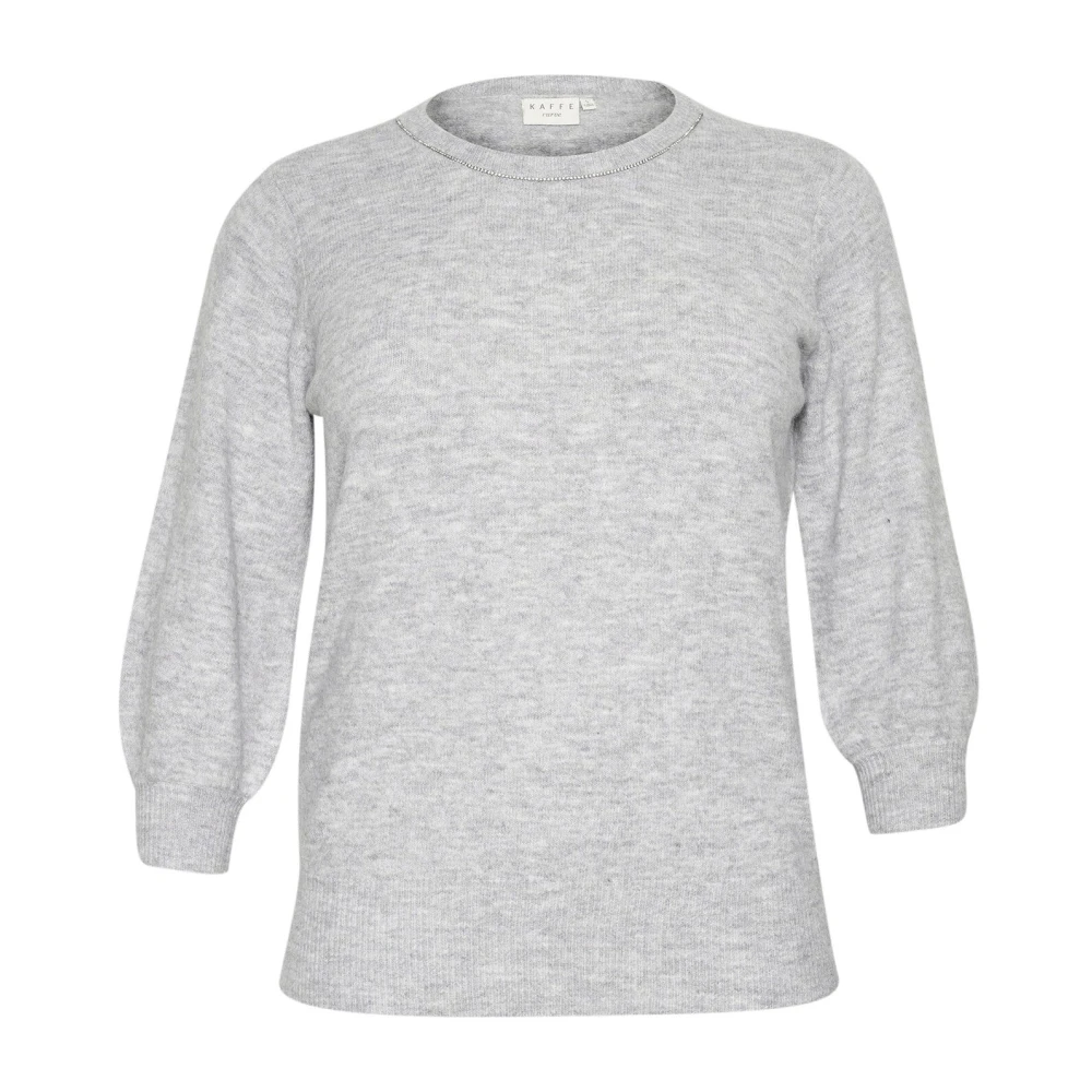 Kaffe Curve Women's Gray Round-Neck Knitwear, Xl, Grey Melange Pullover With Glimmer Detail
