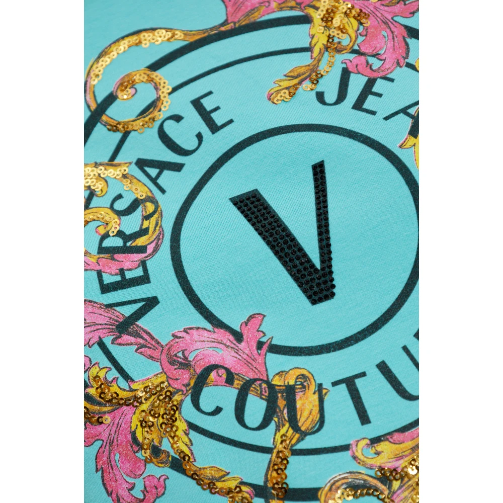 Versace Jeans Couture T-shirt met print en glinsterende applicaties Blue Dames