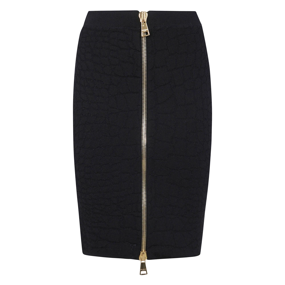 Balmain Black Croco Knit Knee Length Skirt - Female - Midi Skirts - Xs - Skirts