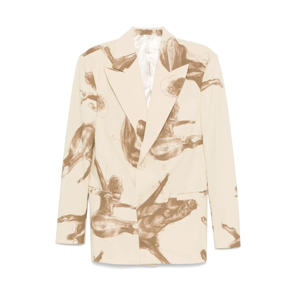 KidSuper Studios Beige Double-Breasted Jas met Zakken Beige Heren