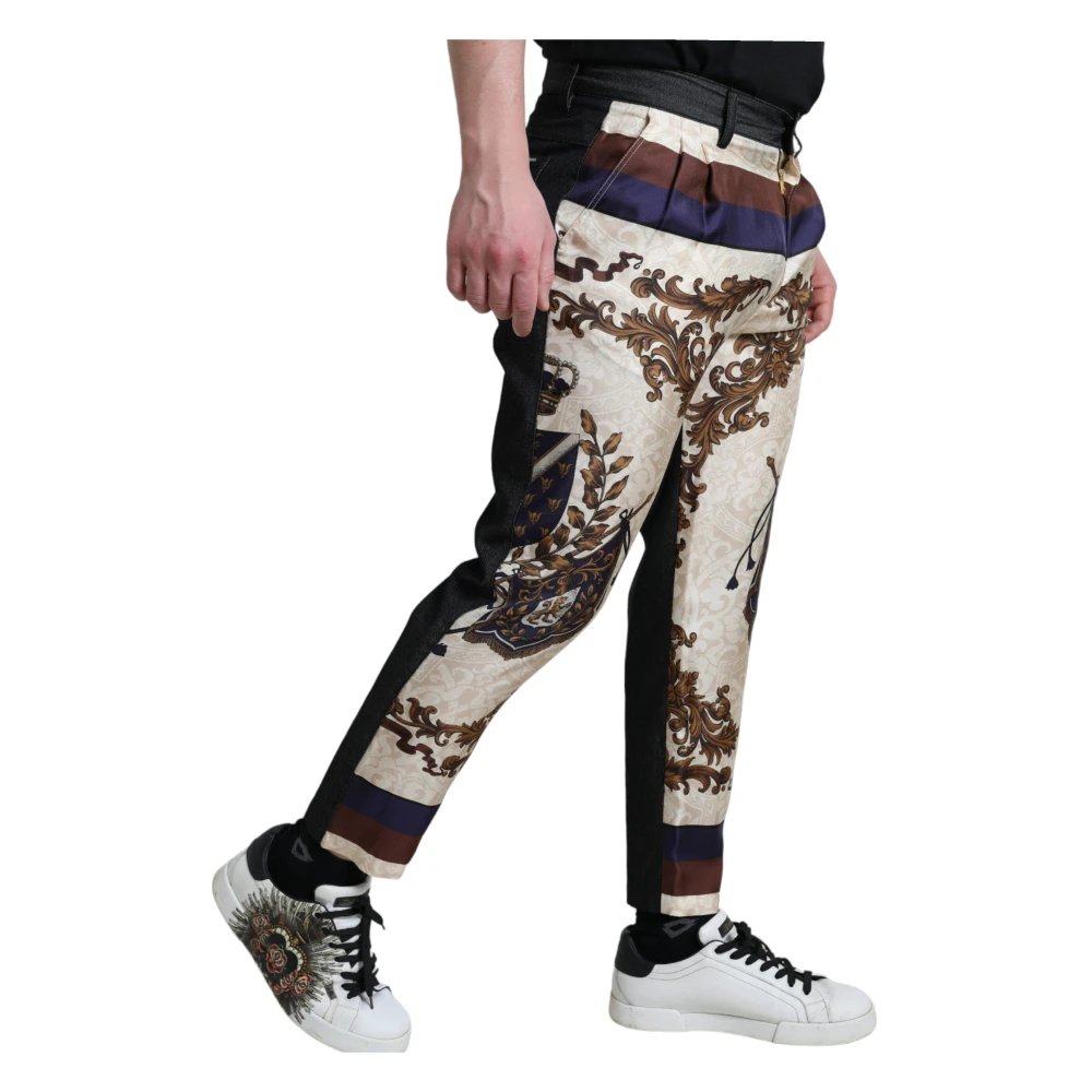 Dolce & Gabbana Elegante zijden skinny broek met wapenprint Multicolor Heren