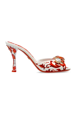 Majolica-print brokad-mules med broderi