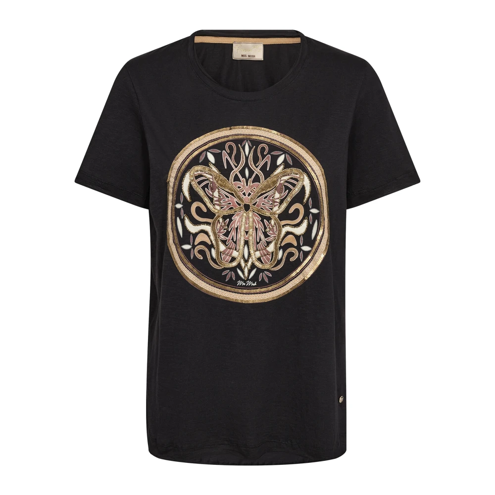 MOS MOSH Geborduurd T-shirt met kralen en pailletten Black Dames