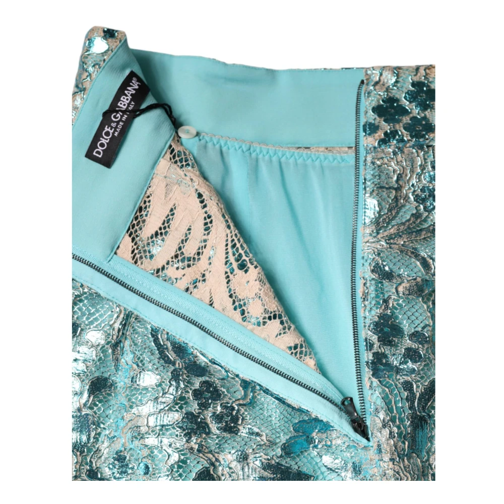 Dolce & Gabbana Blauwe Bloemen Brokaat Hoge Taille Mini Rok Blue Dames