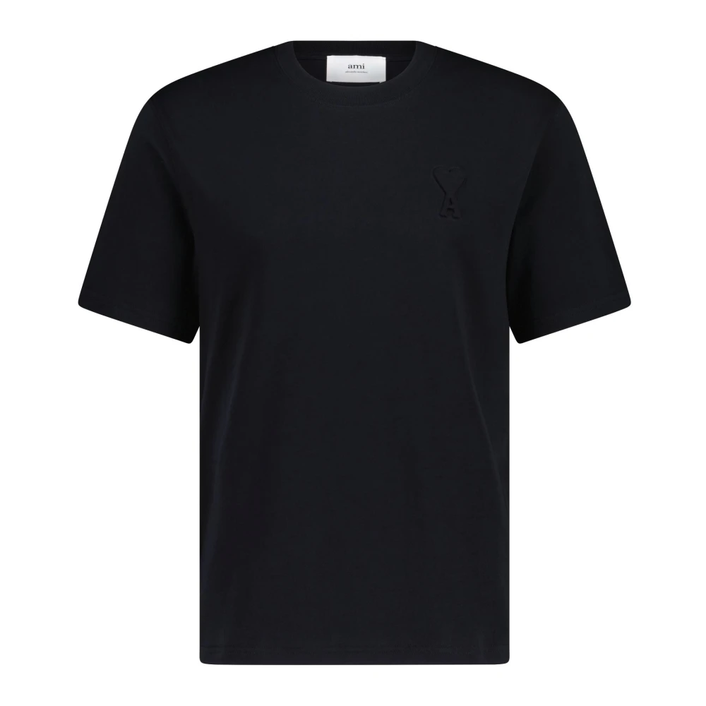 Ami Paris Biologisch Katoenen Logo Geëmbosseerd T-Shirt Black Heren