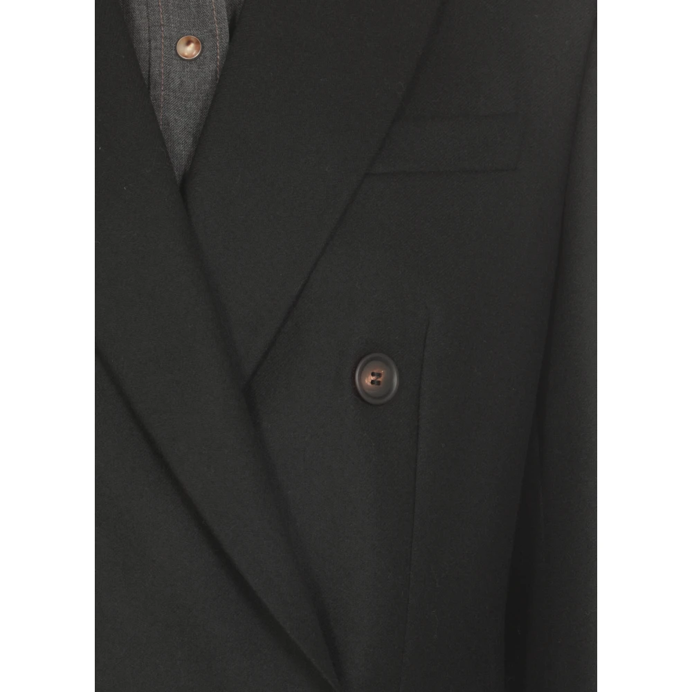 BRUNELLO CUCINELLI Zwarte Wol Kasjmier Jas Peak Revers Black Dames