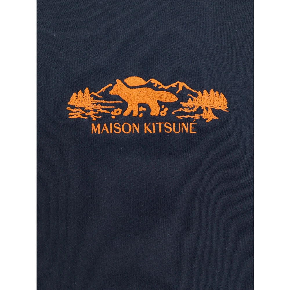 Maison Kitsuné Geborduurde katoenen sweatshirt met ronde hals Blue Heren