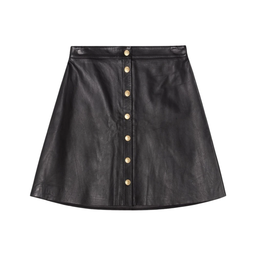 Busnel Luxe Lamsvacht A-Lijn Leren Rok Black Dames