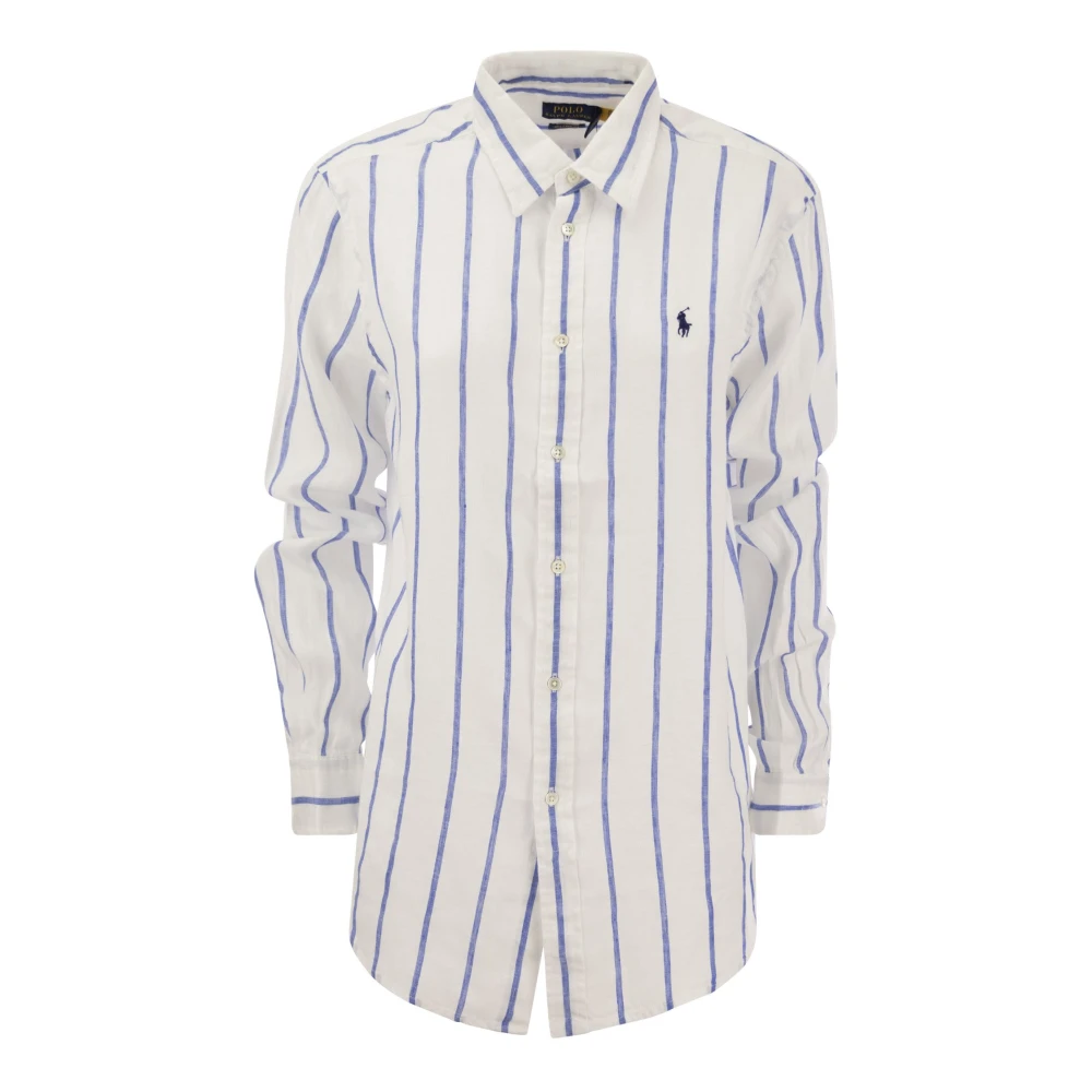 Ralph Lauren Randig Linneskjorta med Avslappnad Passform White, Dam