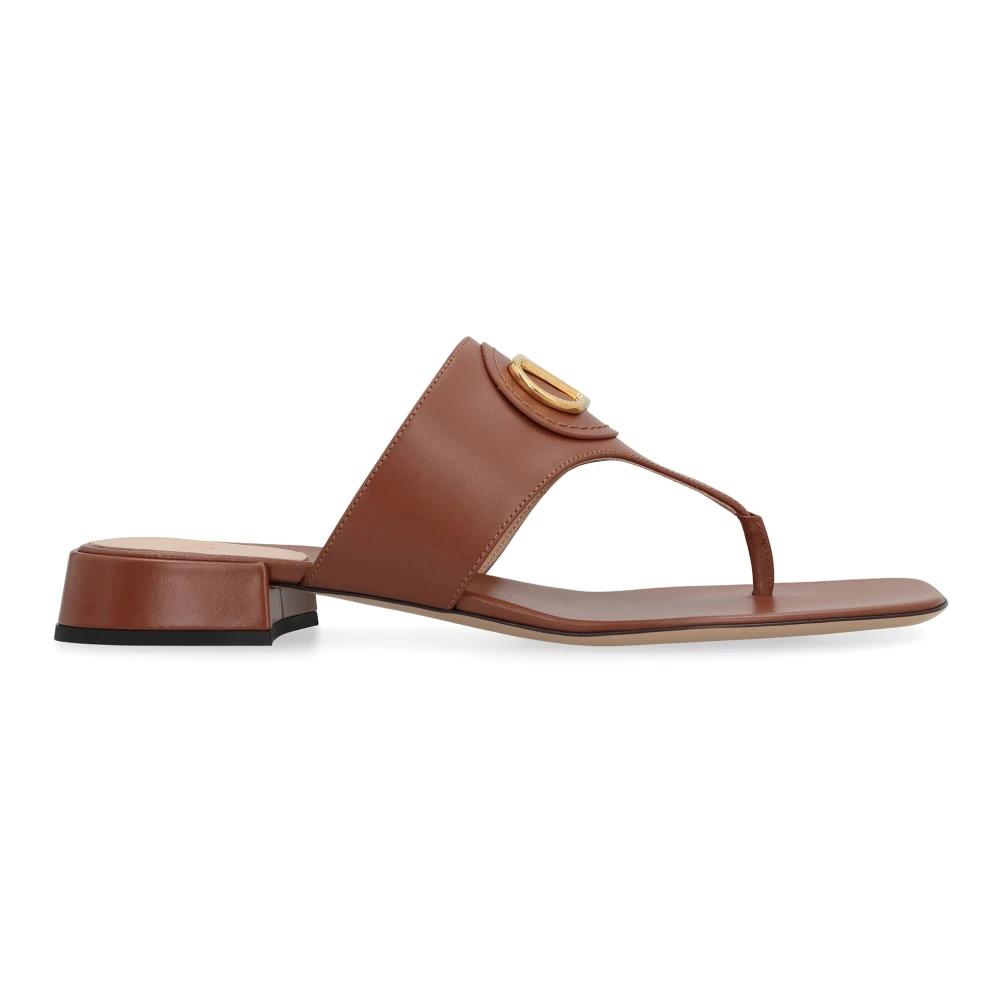 Valentino Women's Brown Flip Flops, 3 Uk, Signature Leather Slides Square Toeline