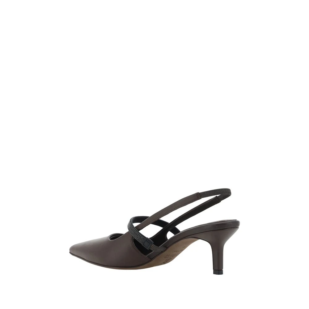 BRUNELLO CUCINELLI Elegante leren slingback pumps met juweelapplicatie Brown Dames