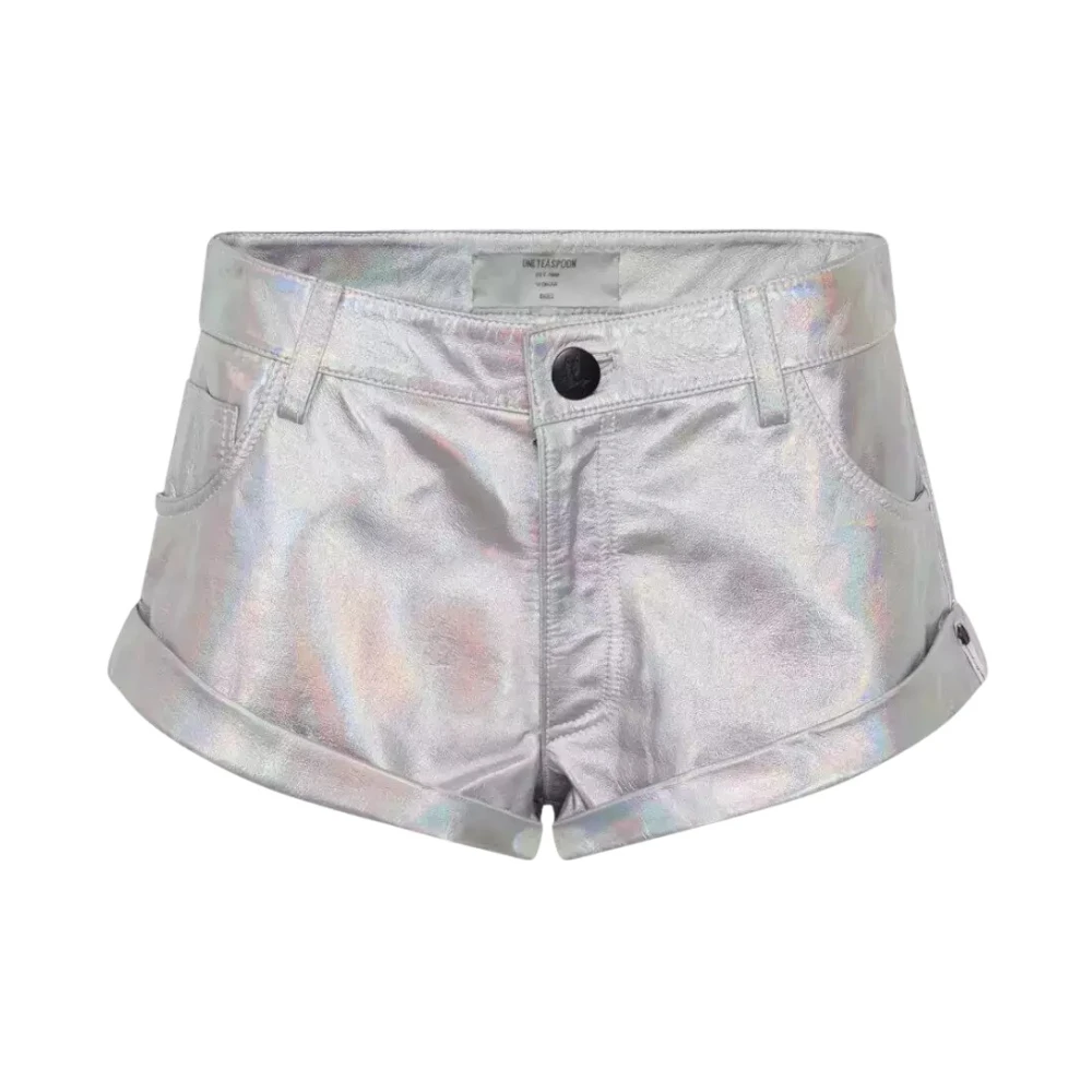 One Teaspoon Zilver Metallic Leren Shorts Gray Dames
