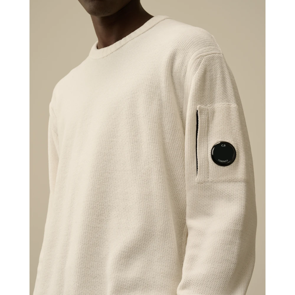 C.P. Company Witte Katoenen Chenille Crewneck Sweater White Heren