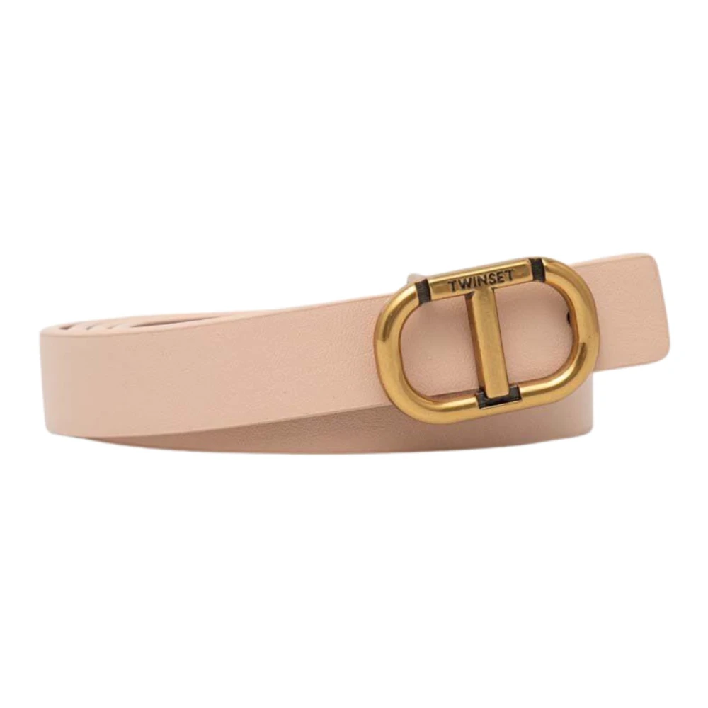 Twinset Omkeerbare leren riem met ovale gesp Beige Dames